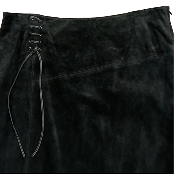 Danier 8 Black Suede Leather Lined Lace-Up Skirt Moto - Picture 2 of 8